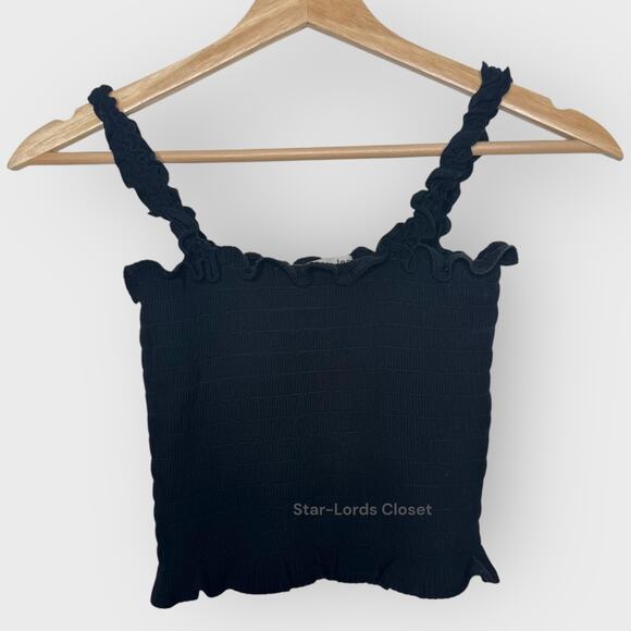 Reformation Leonore Square Neck Crop Top XS Black Smocked Ruffle Y2K Festival - Picture 2 of 9